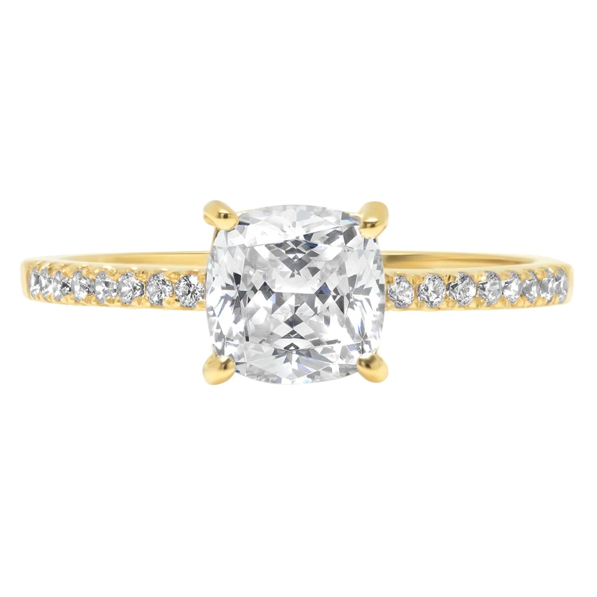 2.7 ct Cushion Cut Genuine Cultured Diamond SI1-SI2 J-K 18K Yellow Gold Engagement Ring H220