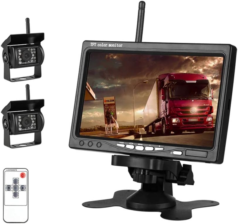 2pcs Wireless Vehicle Backup Cameras Plus 7 Monitor Parking Assistance System X3232