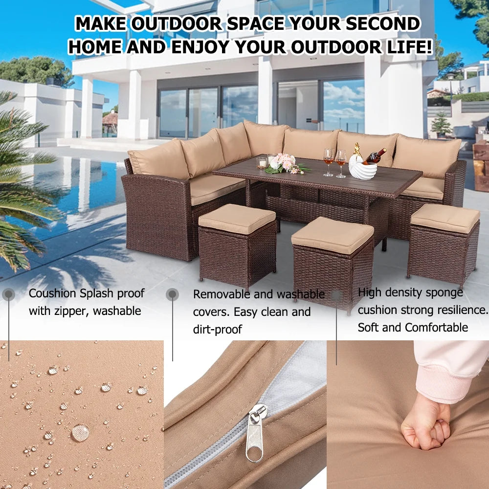 8PCS Wicker Rattan Conversation Set Brown D67105