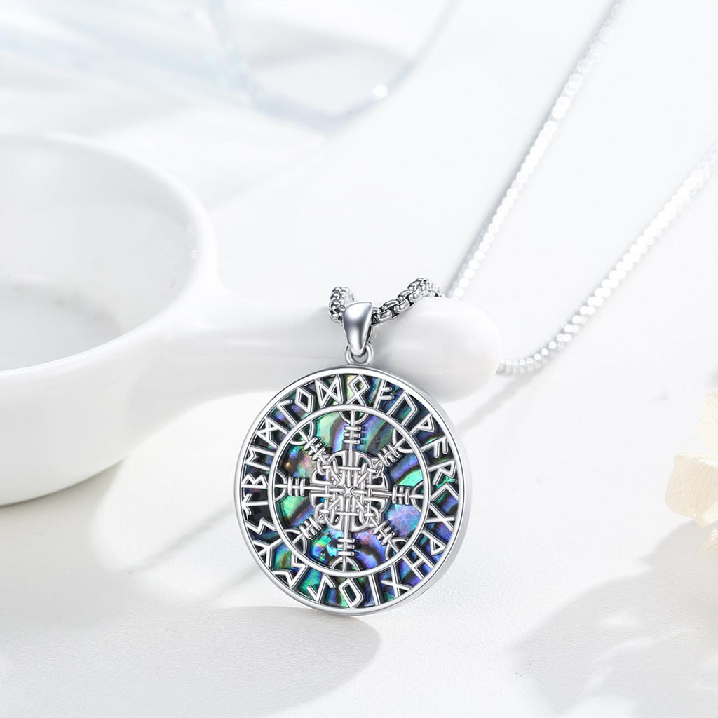 Viking Compass Necklace 925 Sterling Silver Vegvisir Pendant Amulet Q53725