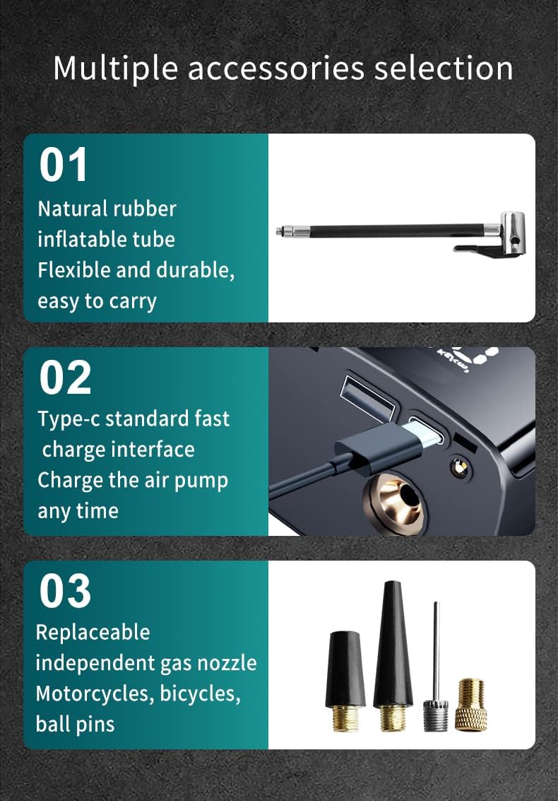 Cordless 150 PSI 6000mAh Rechargeable Tire Pump with Pressure Gauge and LED Light, Pack of 2 I493