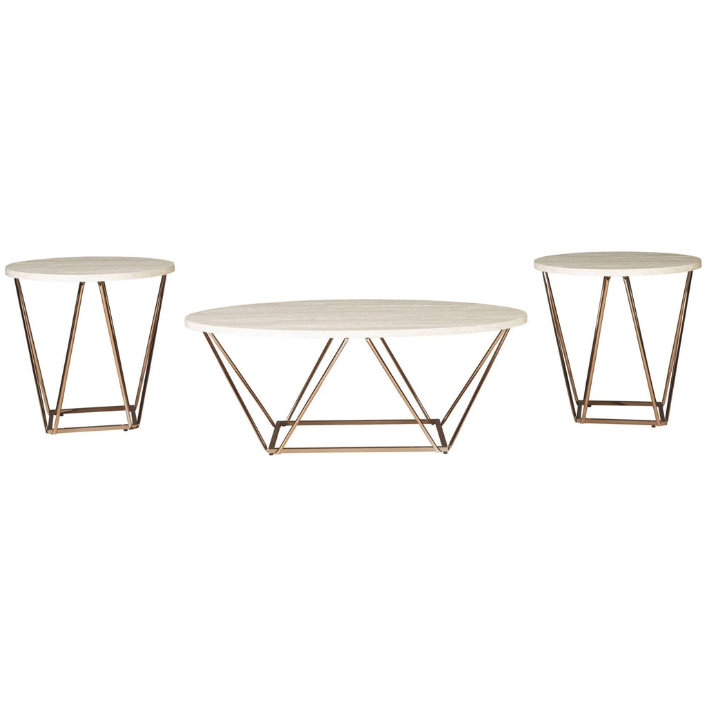 3 Piece Faux Marble Top Accent Coffee Table Set in Gold B945
