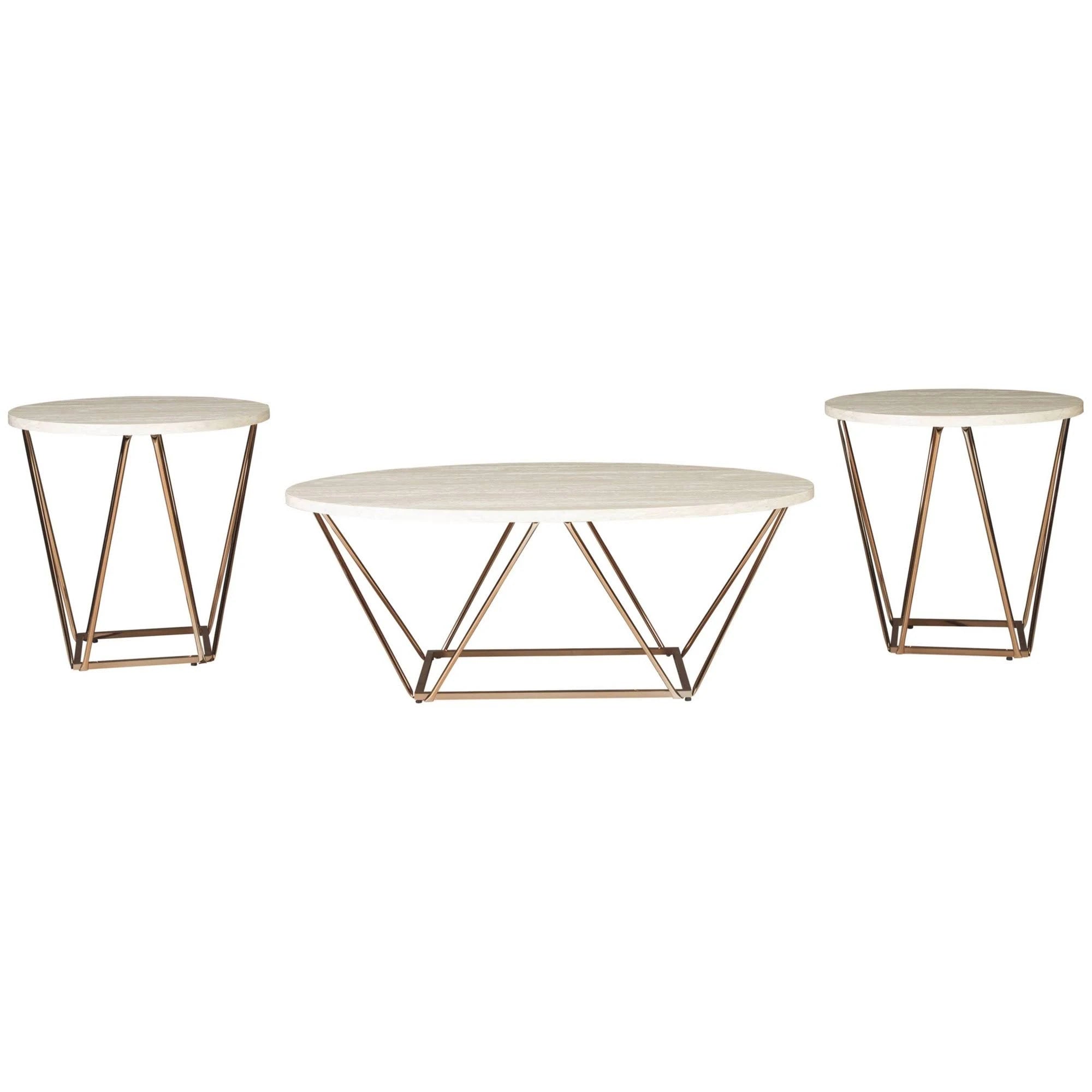 3 Piece Faux Marble Top Accent Coffee Table Set in Gold B945