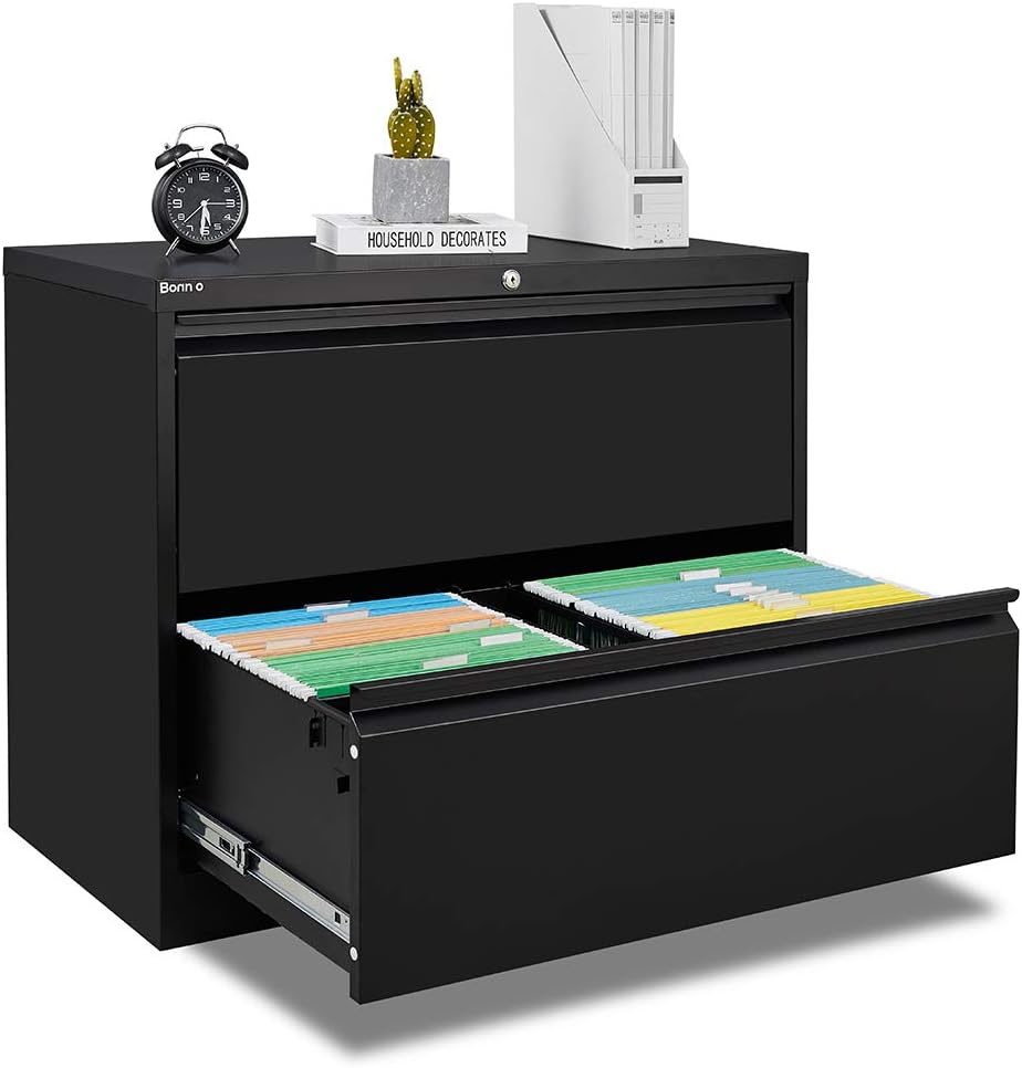 Black Metal Lateral File Cabinet with 2 Drawers K89159
