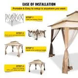 11x11ft 2-Tier Steel Patio Gazebo Canopy with Netting D6378