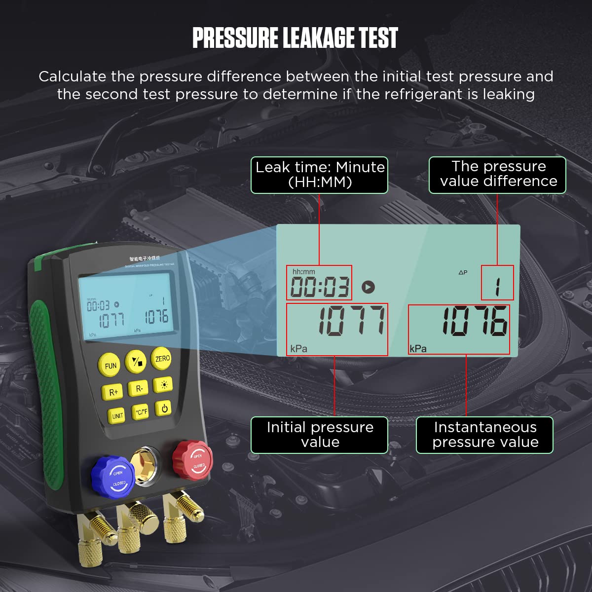 Dual-Port Manometer Gas Pressure Tester Air Pressure Meter Digital Manifold Gauge Set with Hoses N8157