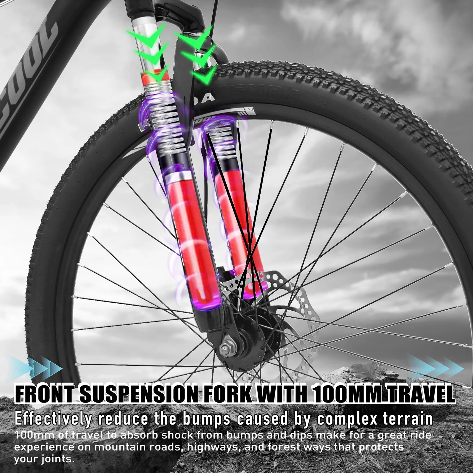 Full-Suspension Mountain Bike, Shimano 21 Speed, 26 Inch Wheel, Black White Green Stripes M36241