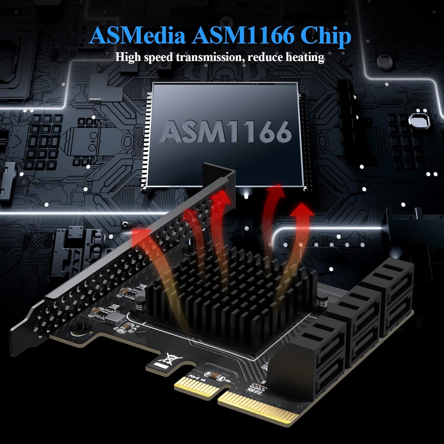 PCIe 4X SATA Card, 6 Ports with 6 SATA Cables, Low Profile Bracket, Non-Raid A957025