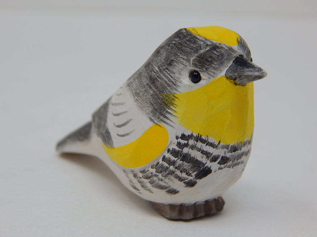 Yellow Rumped Warbler Wood Figurine Statue Bird Miniature Handmade Carving I26733