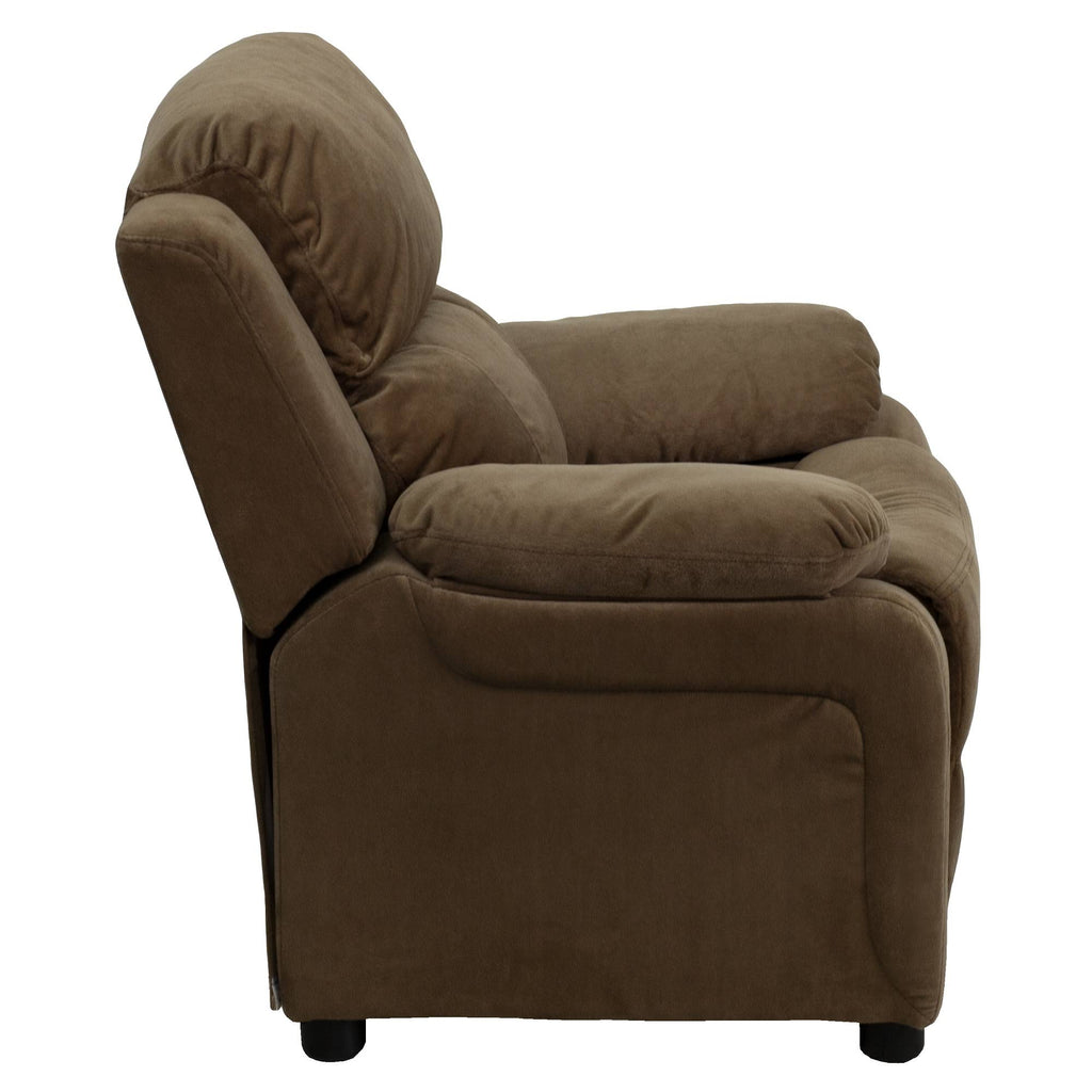 Brown Padded Kids Recliner with Flip-Up Storage Arms P95891