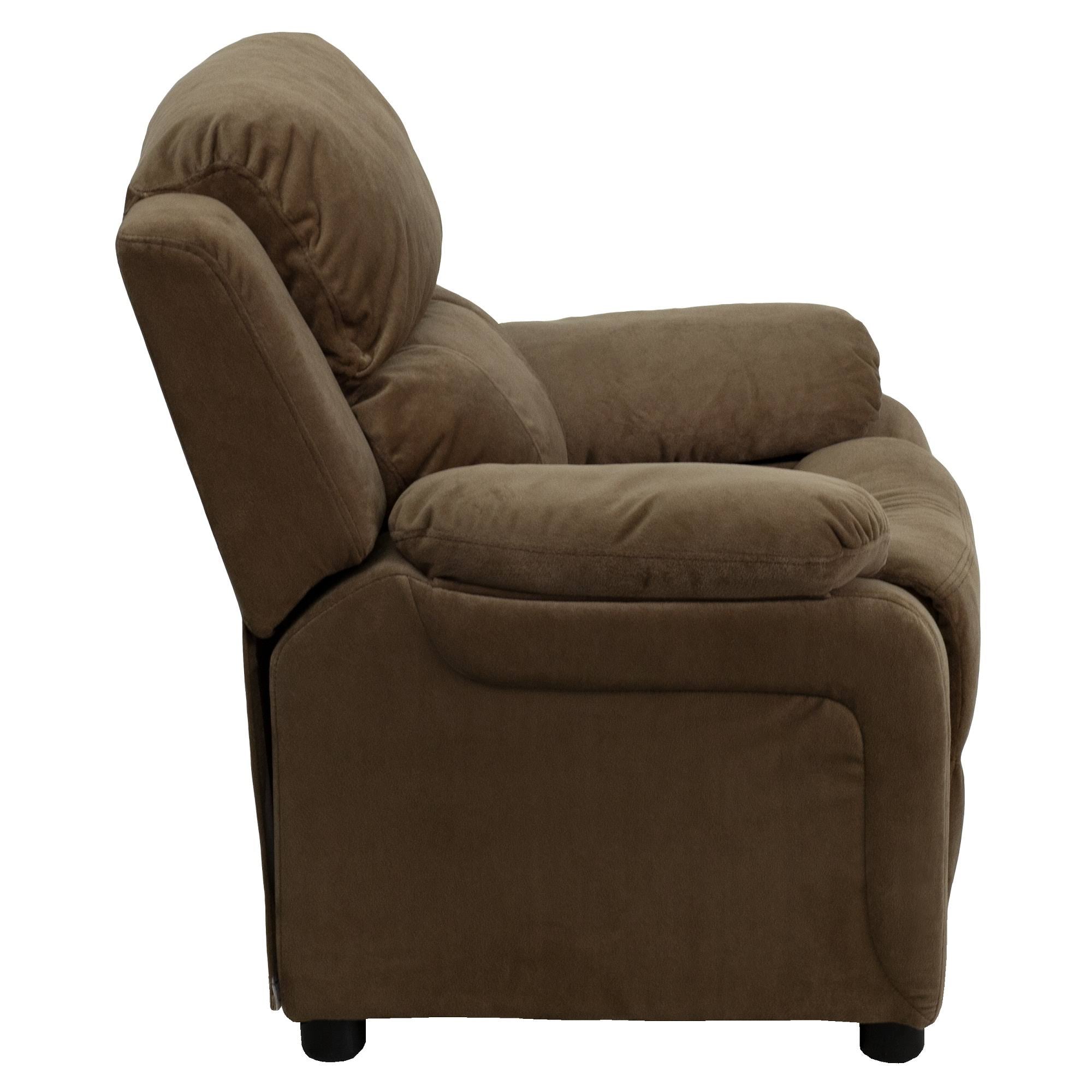 Brown Padded Kids Recliner with Flip-Up Storage Arms P95891