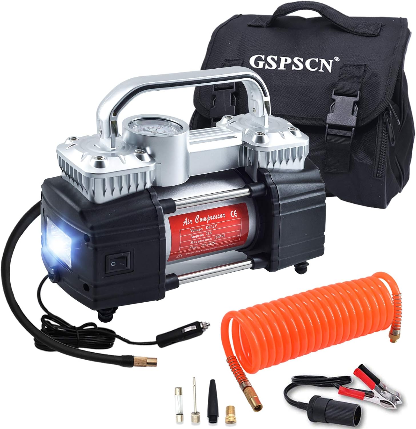 Dual Cylinder 12V Portable Tire Inflator 150PSI with LED Light, Pack of 2 J789996