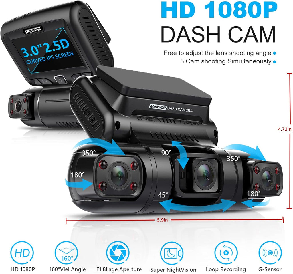 3 Channel Front Inside Rear Dash Cam with WiFi D324640