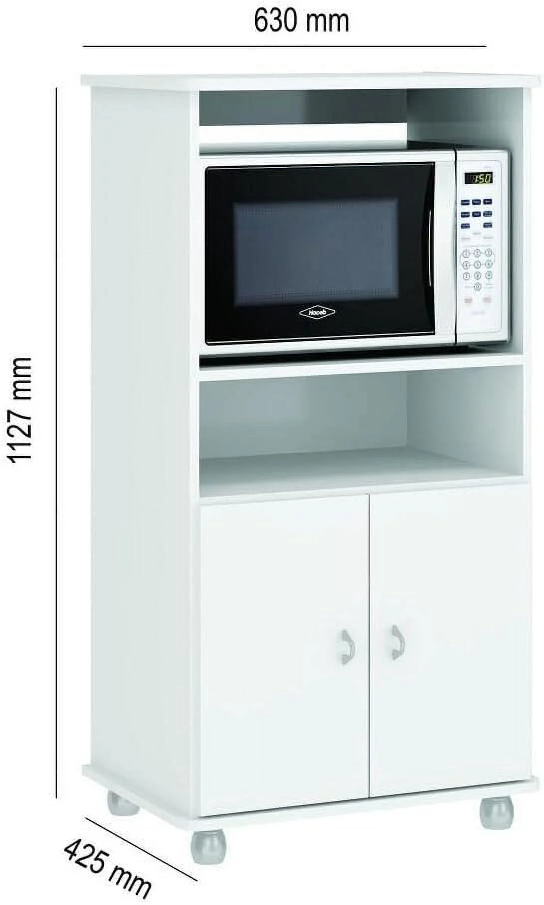 White Multipurpose Microwave Cabinet with 2 Doors and 2 Open Shelves V488