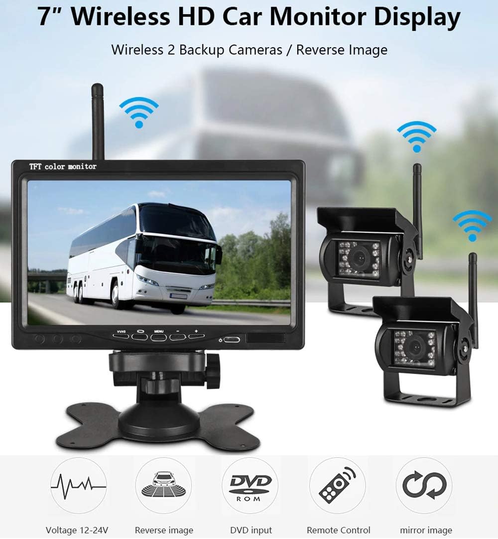 2pcs Wireless Vehicle Backup Cameras Plus 7 Monitor Parking Assistance System X3232