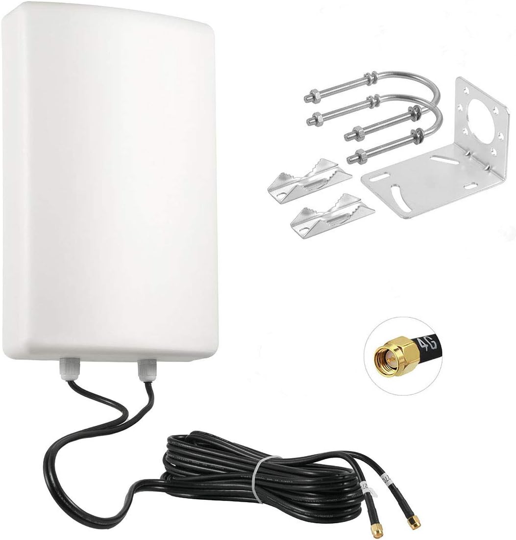 11dBi High Gain 3G 4G/LTE Waterproof Fixed-Mount Panel Dual Polarized MIMO Antenna with Dual 5 Meter Cable SMA/TS9 Connector C166045