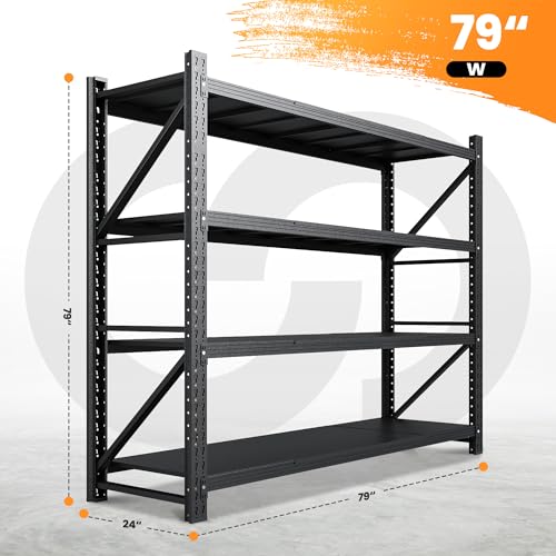 79" W Heavy Duty Metal Storage Shelves, 4 Tier, Black U9007