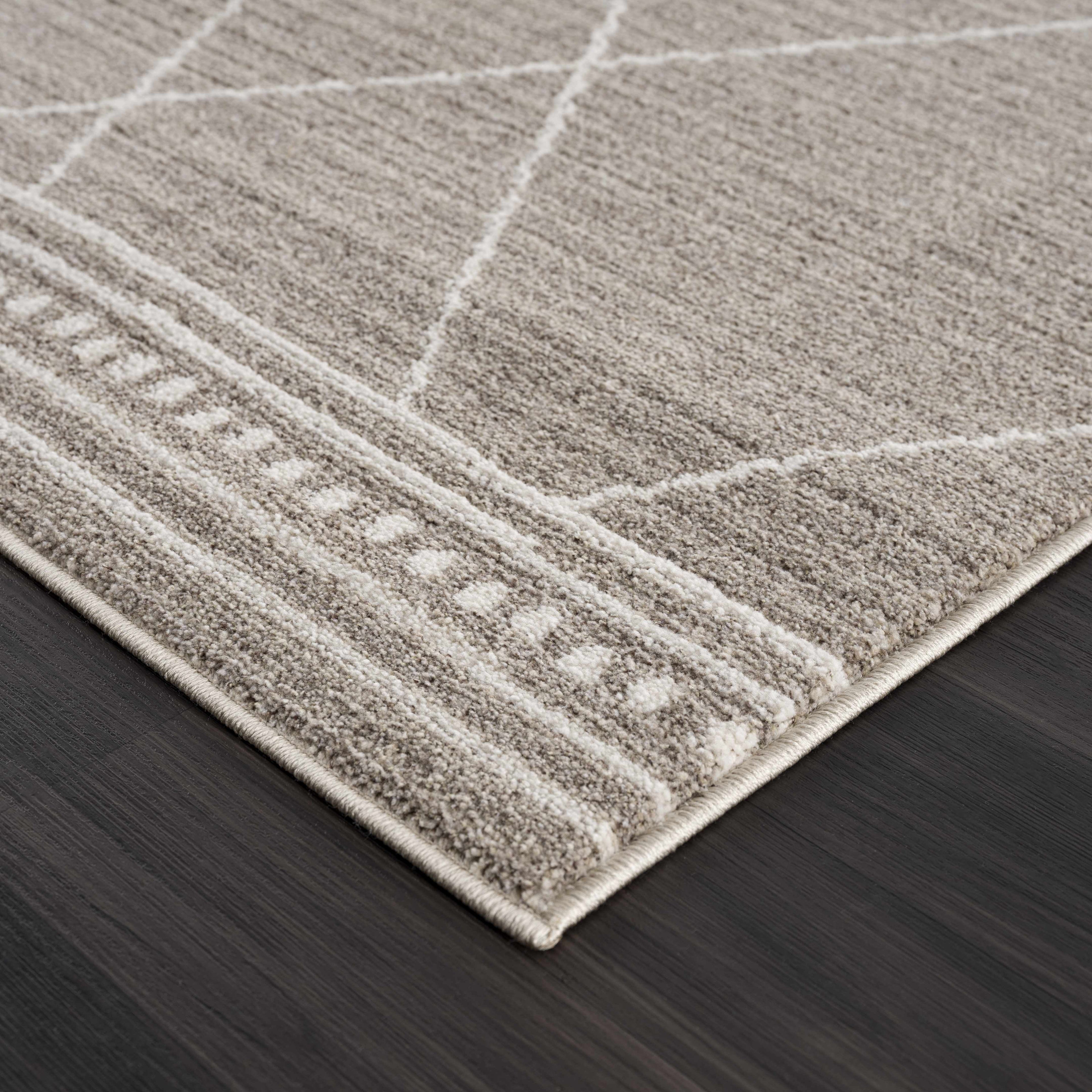 Brown White Runner Rug J248302