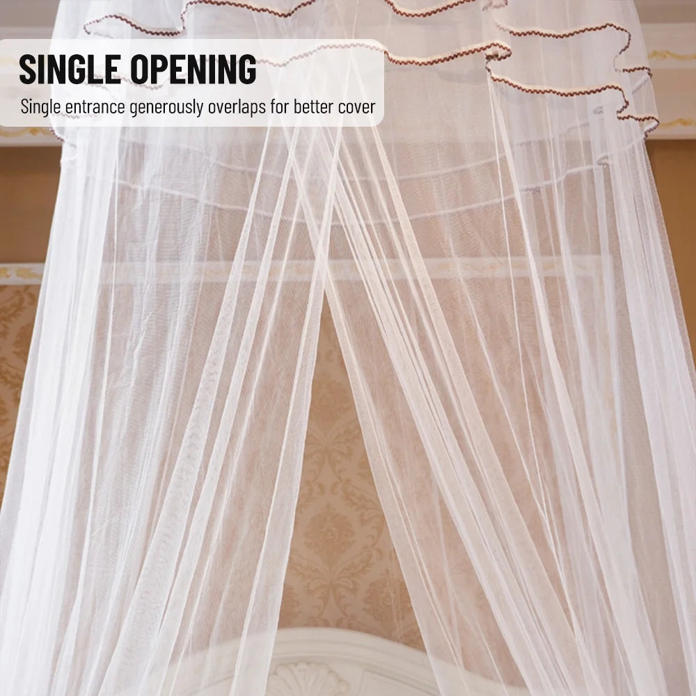 White Dome Bed Canopy Fine Mesh Net Lace Curtain X8087