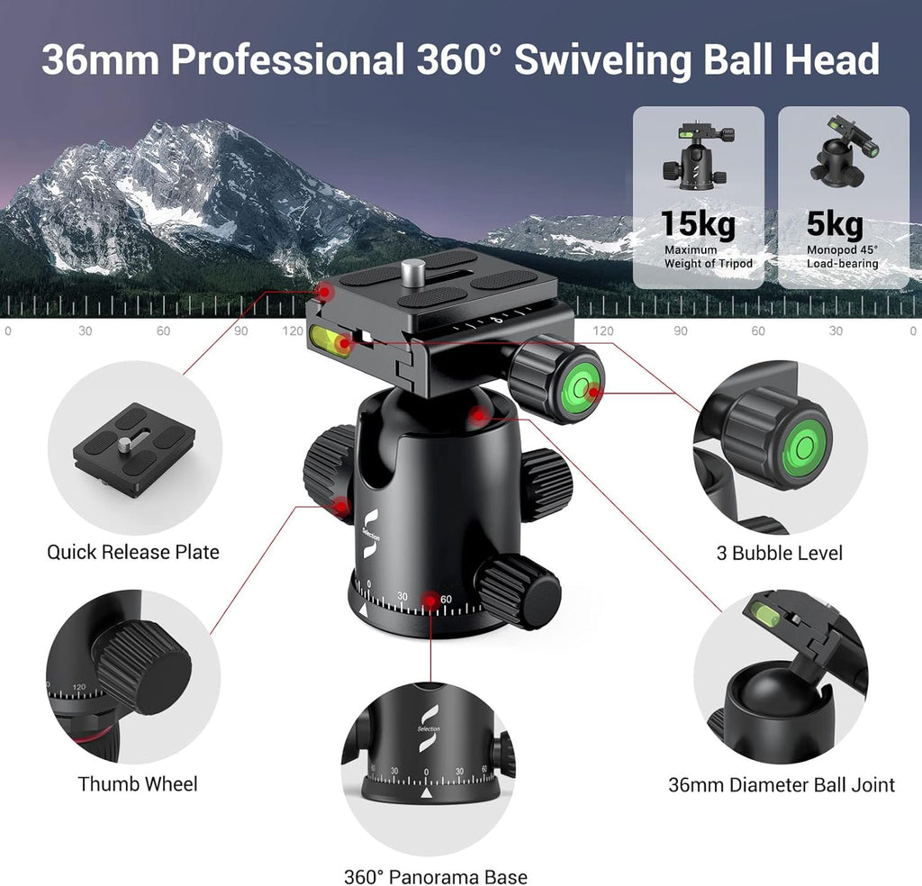 Aluminum Camera Tripod Monopod, Foldable, 360 Degree Ball Head Quick Release Plate, Max. Payload 33lb, Adjustable Height 18.5 to 78, Pack of 2 W258158