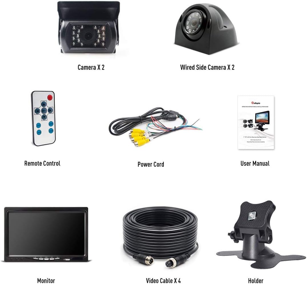 Backup Camera with Monitor 4 Channels Split Screen Wired N402