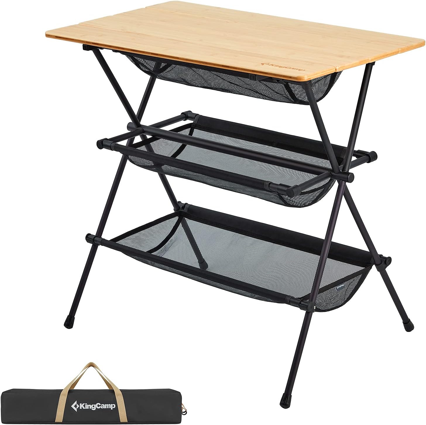 Bamboo Folding Camping Table with Adjustable Height Aluminum Legs A384350