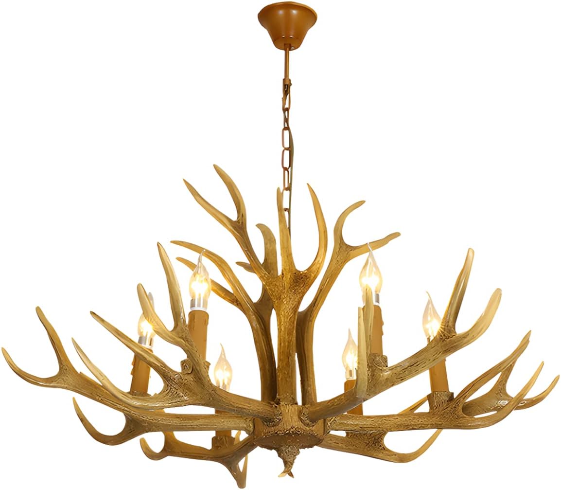 Brown Resin Faux Antler Chandelier 18 Arms 9 Lights Q29731