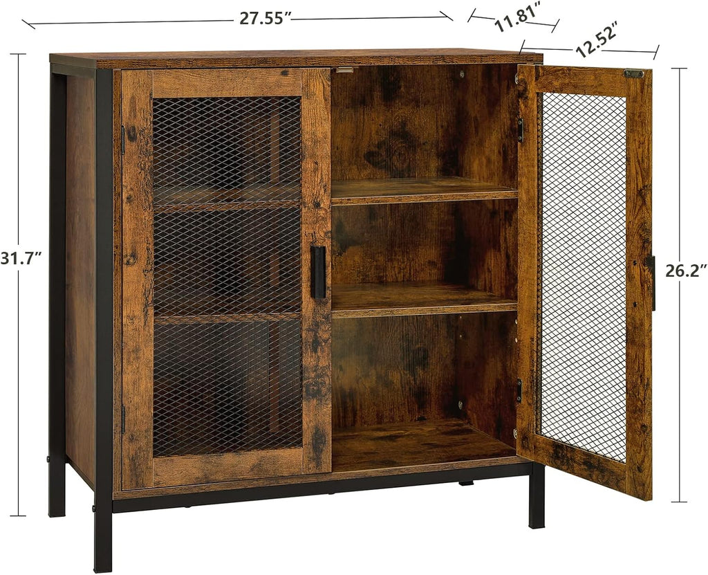 Rustic Brown 3-Tier Storage Cabinet with 2 Mesh Doors K60500