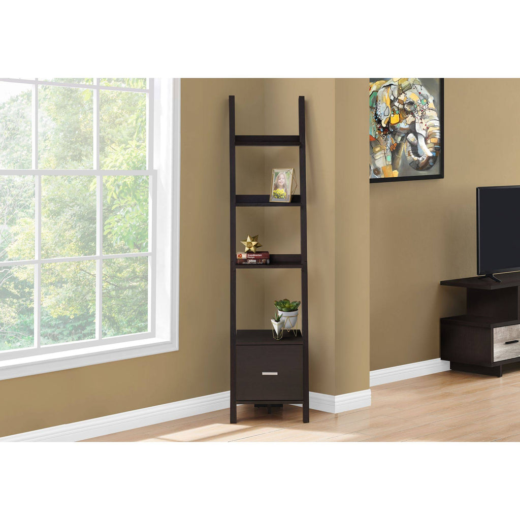 Cappuccino Brown Rectangular Ladder Bookcase Z541582