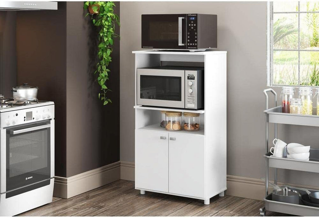 White Multipurpose Microwave Cabinet with 2 Doors and 2 Open Shelves V488