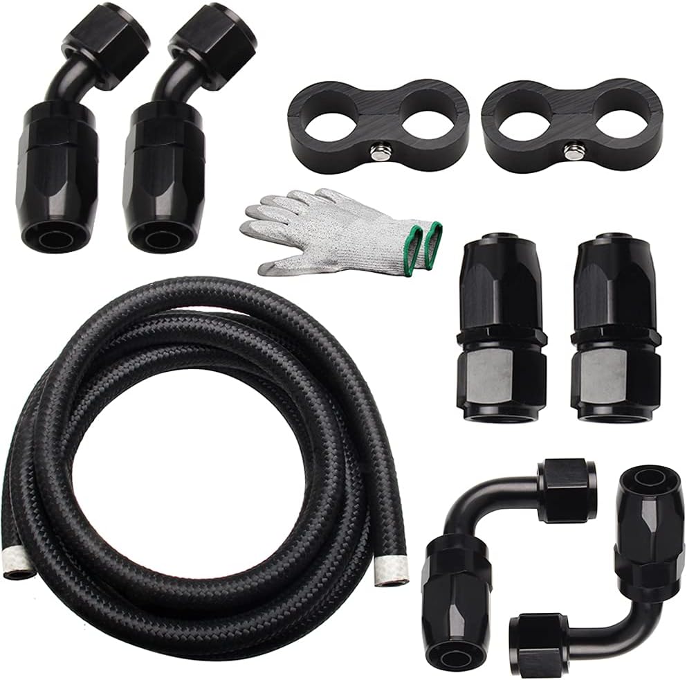 3/8" Braided Nylon Stainless Steel Fuel Line Hose Kit 10FT Pack of 2 W741
