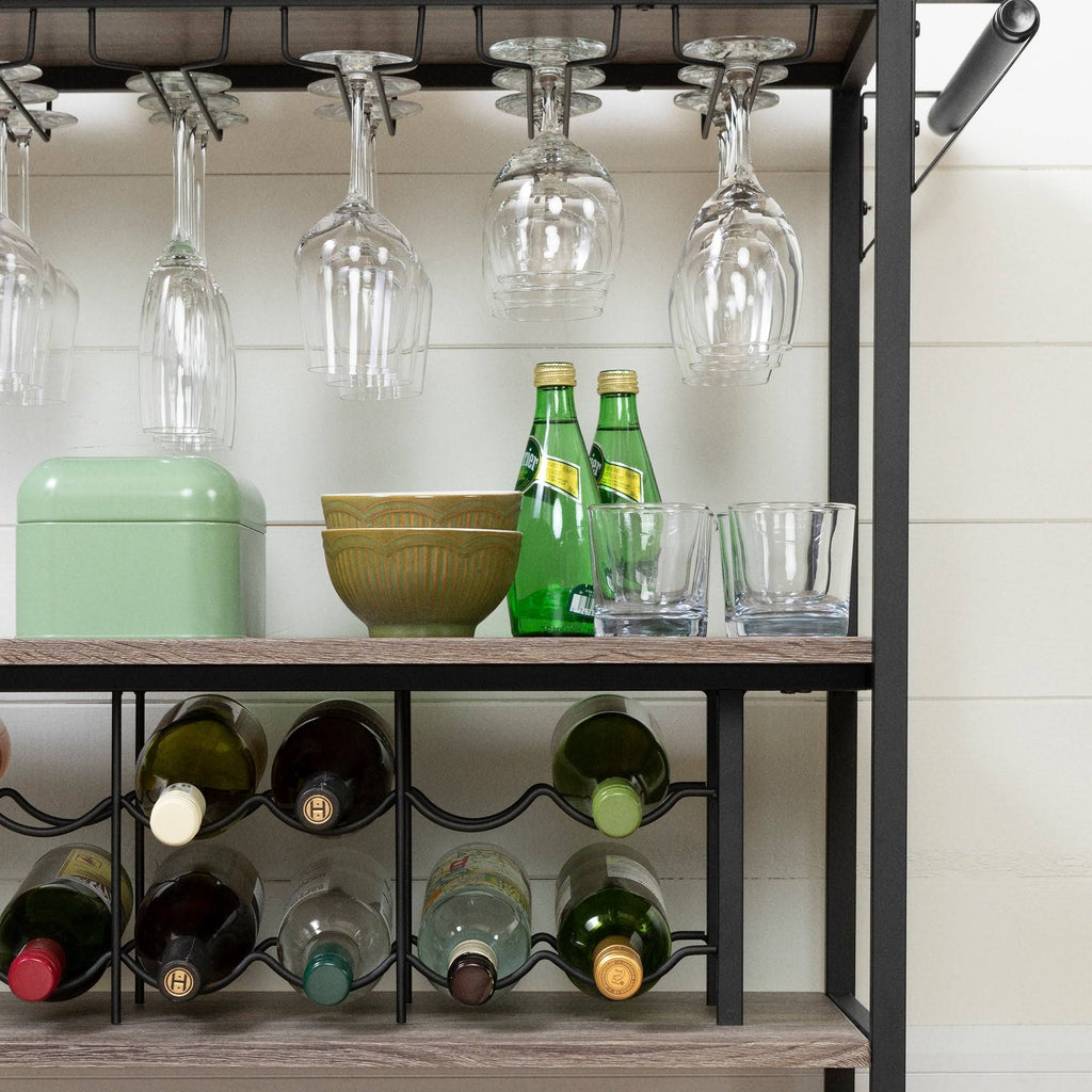 White Oak Bar Cart with Wine Rack S96684