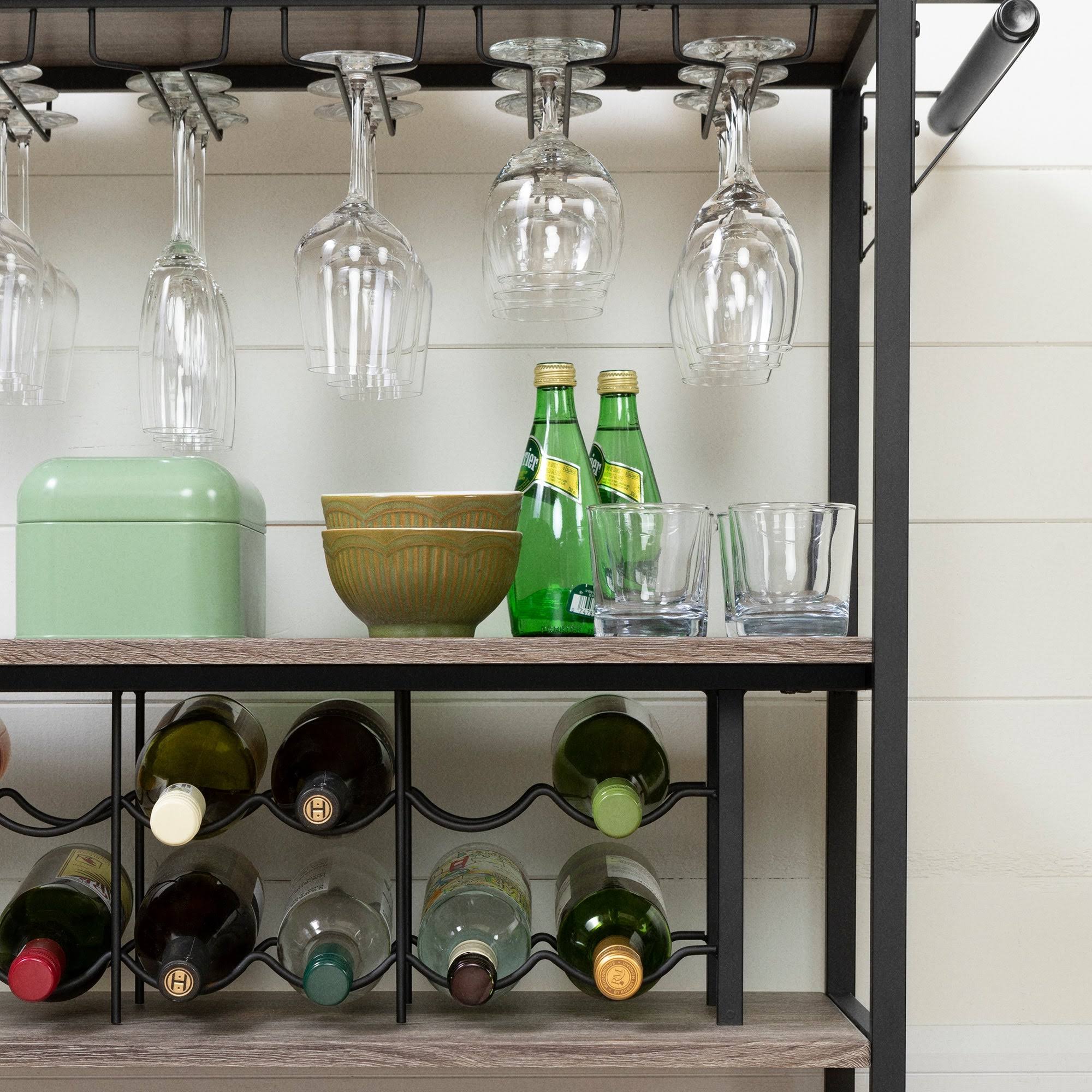 White Oak Bar Cart with Wine Rack S96684