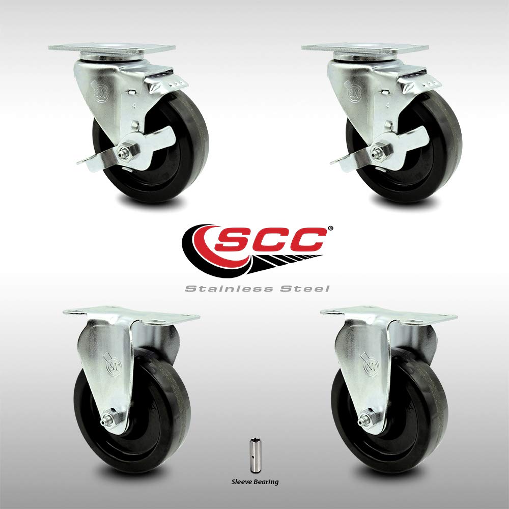 Stainless Steel Phenolic Swivel Caster with Black Wheel, Pack of 2 E445