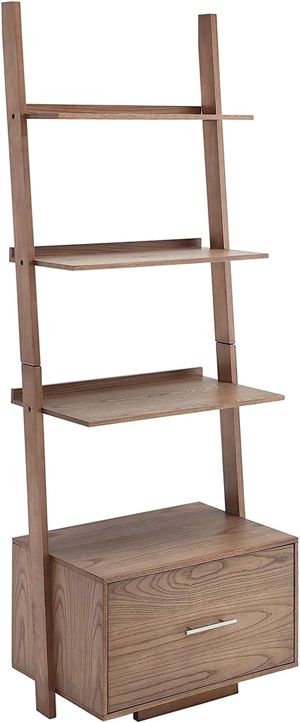 Espresso Ladder Bookcase with File Drawer W972733