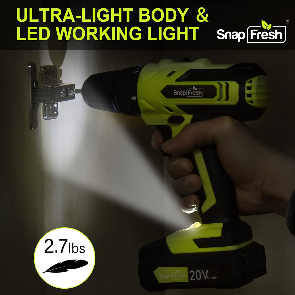 Cordless Drill Set with Battery and Charger, 2 Variable Speed, 21+1 Torque Setting, LED, 43pcs Drill Bits I6874