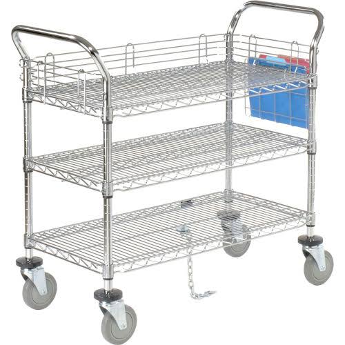 Chrome 3 Shelf Utility Cart with Polyurethane Casters F81874