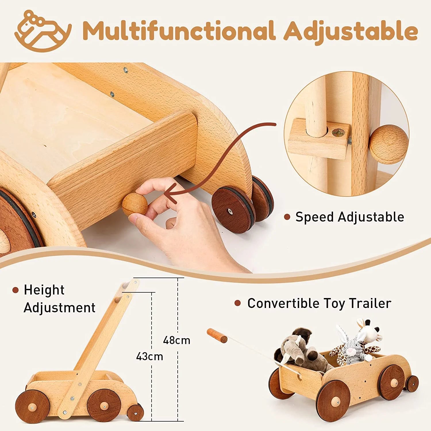 Wooden Baby Walker Push and Pull Toy Wagon Q165683