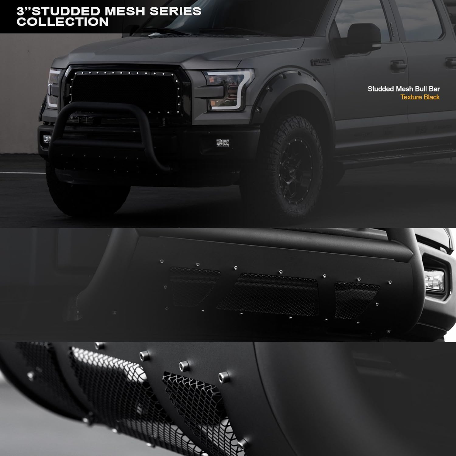 Matte Black Studded Mesh Bull Bar K66208