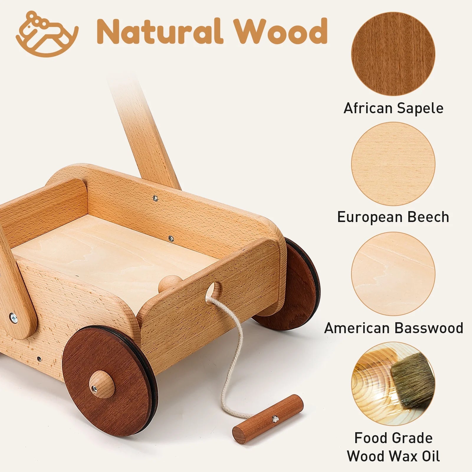 Wooden Baby Walker Push and Pull Toy Wagon Q165683