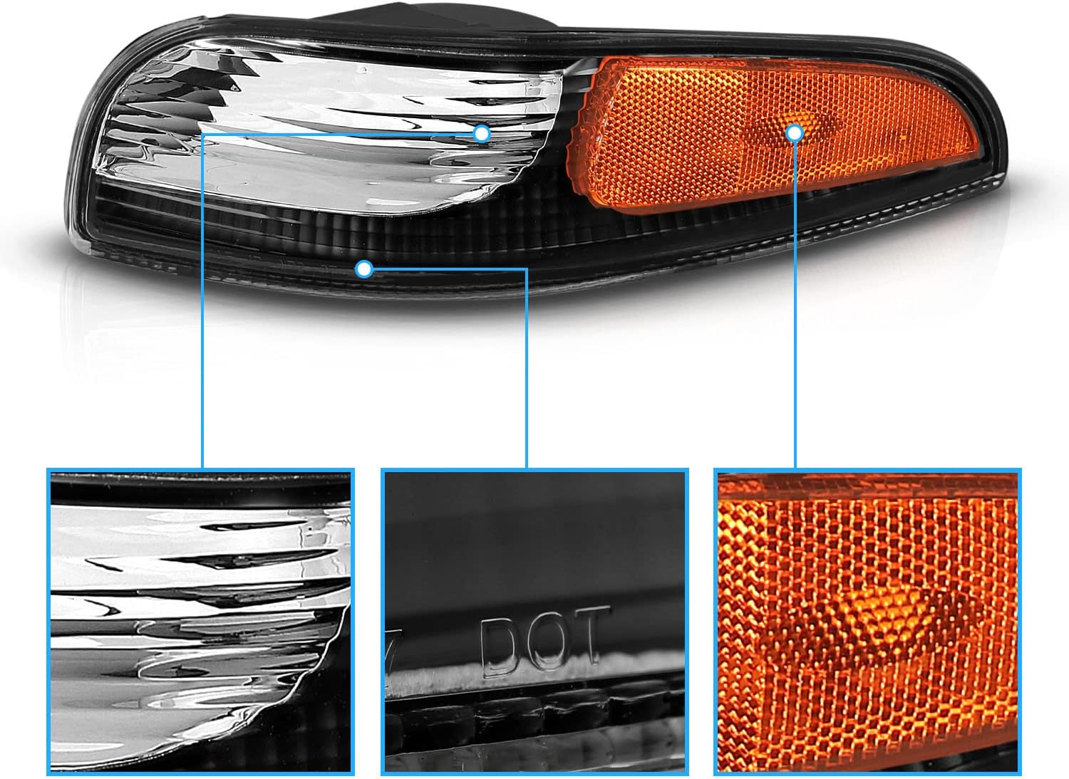 Black Replacement Bumper Parking Turn Signal Lights Set of 2 U1557