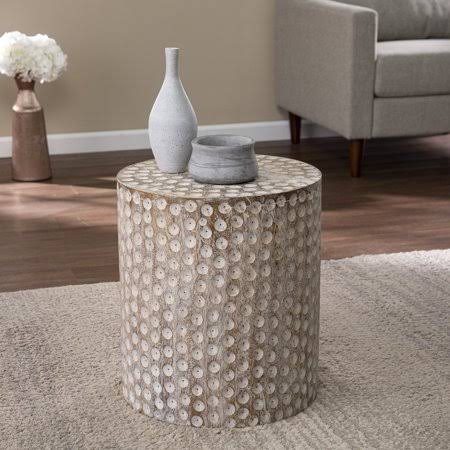 White Washed Round Accent Table K159001