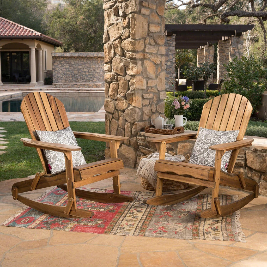 Natural Stained Acacia Wood Adirondack Rocking Chairs, 2-Pcs Set F547