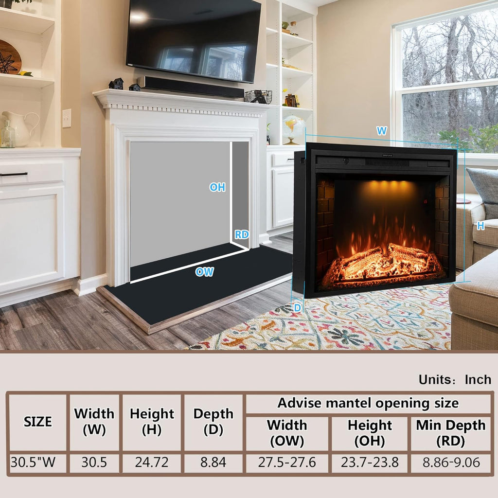 Black 30 inch Electric Fireplace with Remote Control V88391