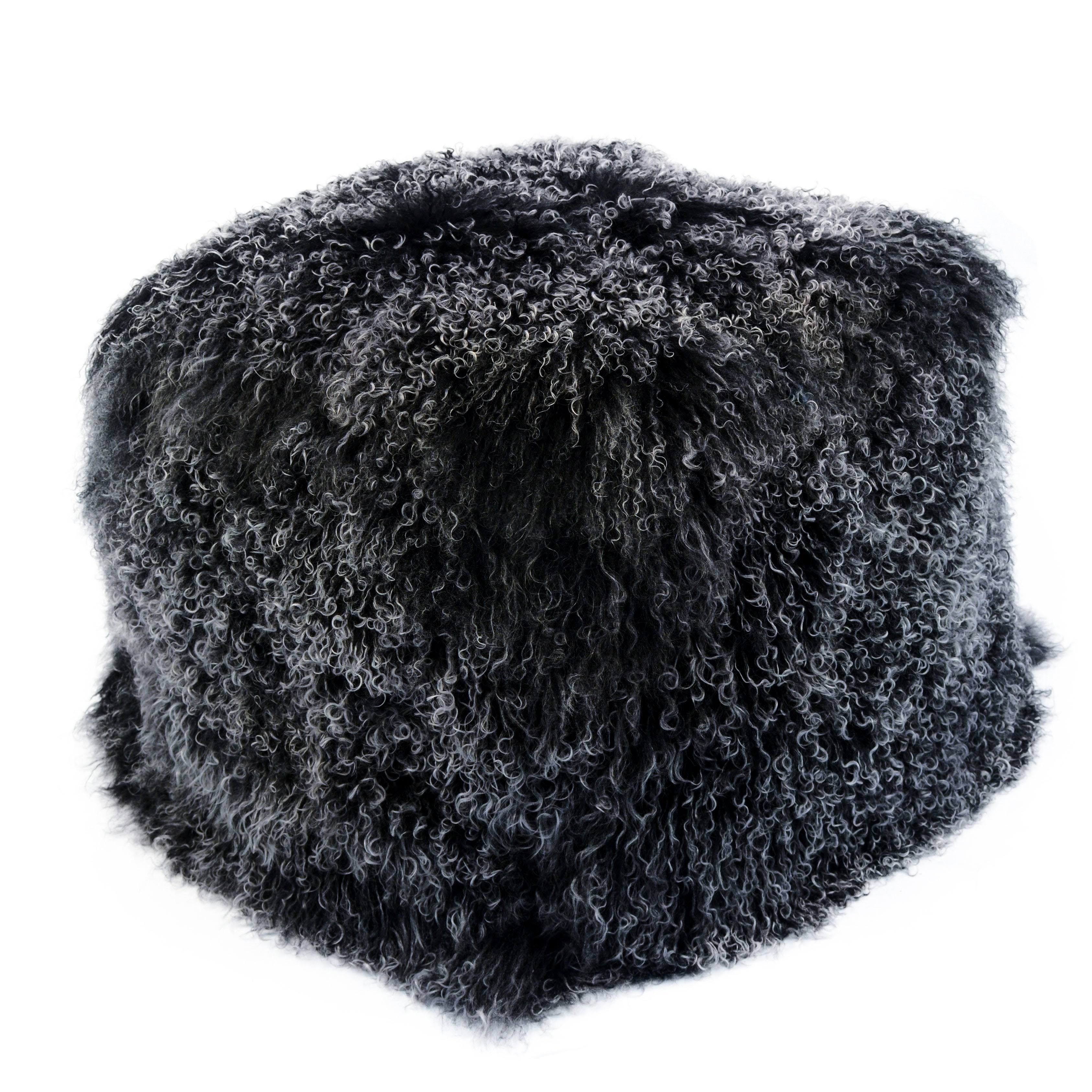 Black Snow Lamb Fur Pouf W681138