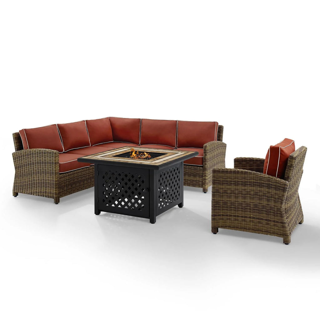 5Pc Outdoor Wicker Sectional Set with Glass Top Coffee Table S111476