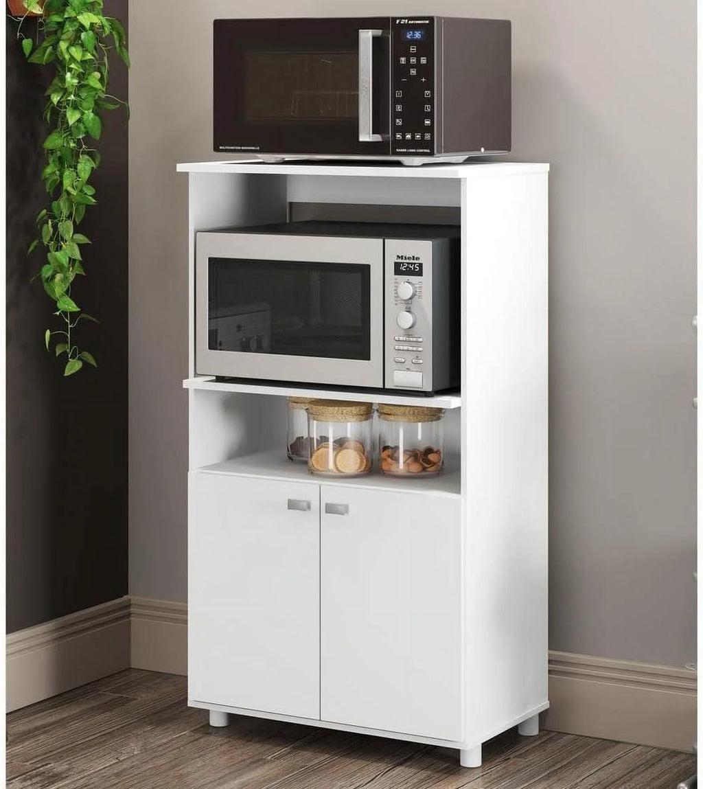 White Multipurpose Microwave Cabinet with 2 Doors and 2 Open Shelves V488
