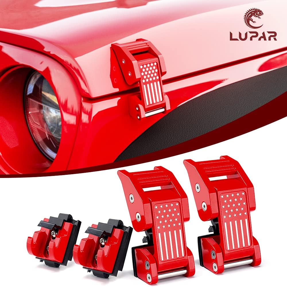 Aluminum Red Hood Latches Catch Kit Compatible with Jeep Wrangler JK JL Gladiator JT - 1 Pair R24159