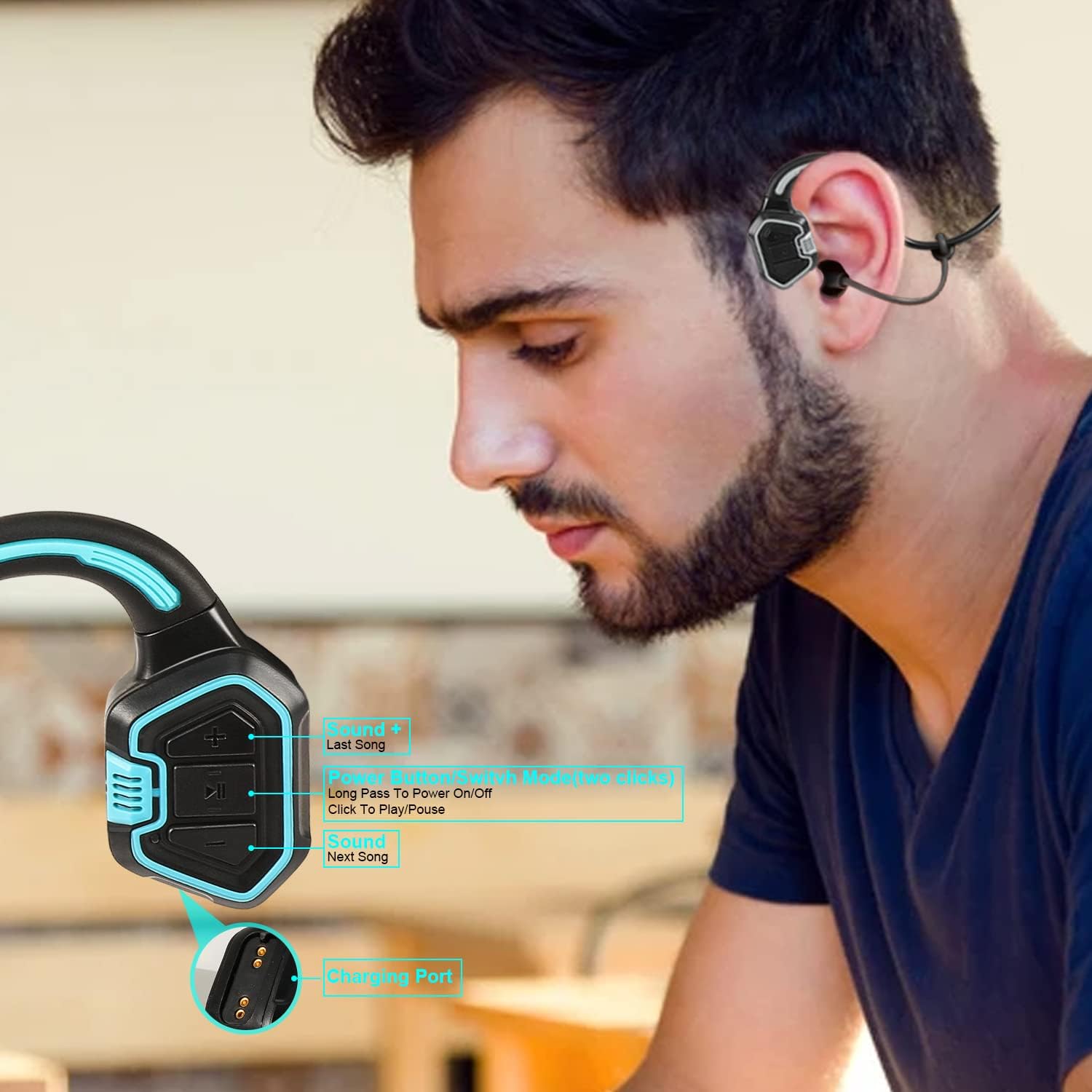 Waterproof IPX8 Bone Conduction Open Ear Headphones with 16G Memory, Pack of 2 W133831