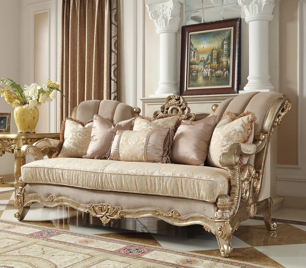 Champagne Chenille 3Pcs Sofa Set Carved Wood I122877